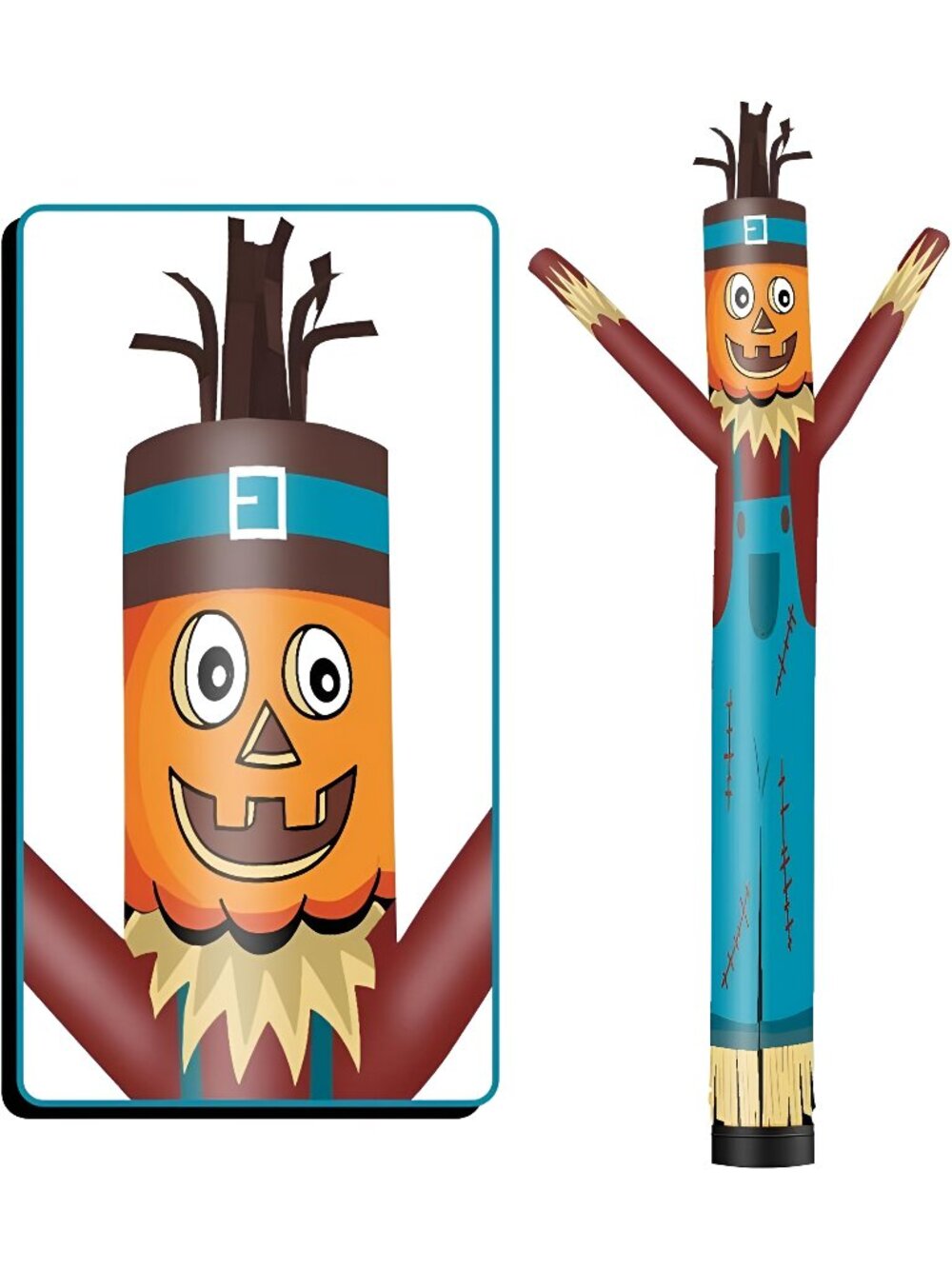 10FT Tall Pumpkin Scarecrow Inflatable Tube Man (12''Diameter) Wacky Wavy